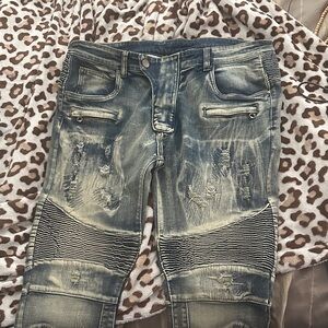 Balmain Light Blue Distressed Skinny Jeans